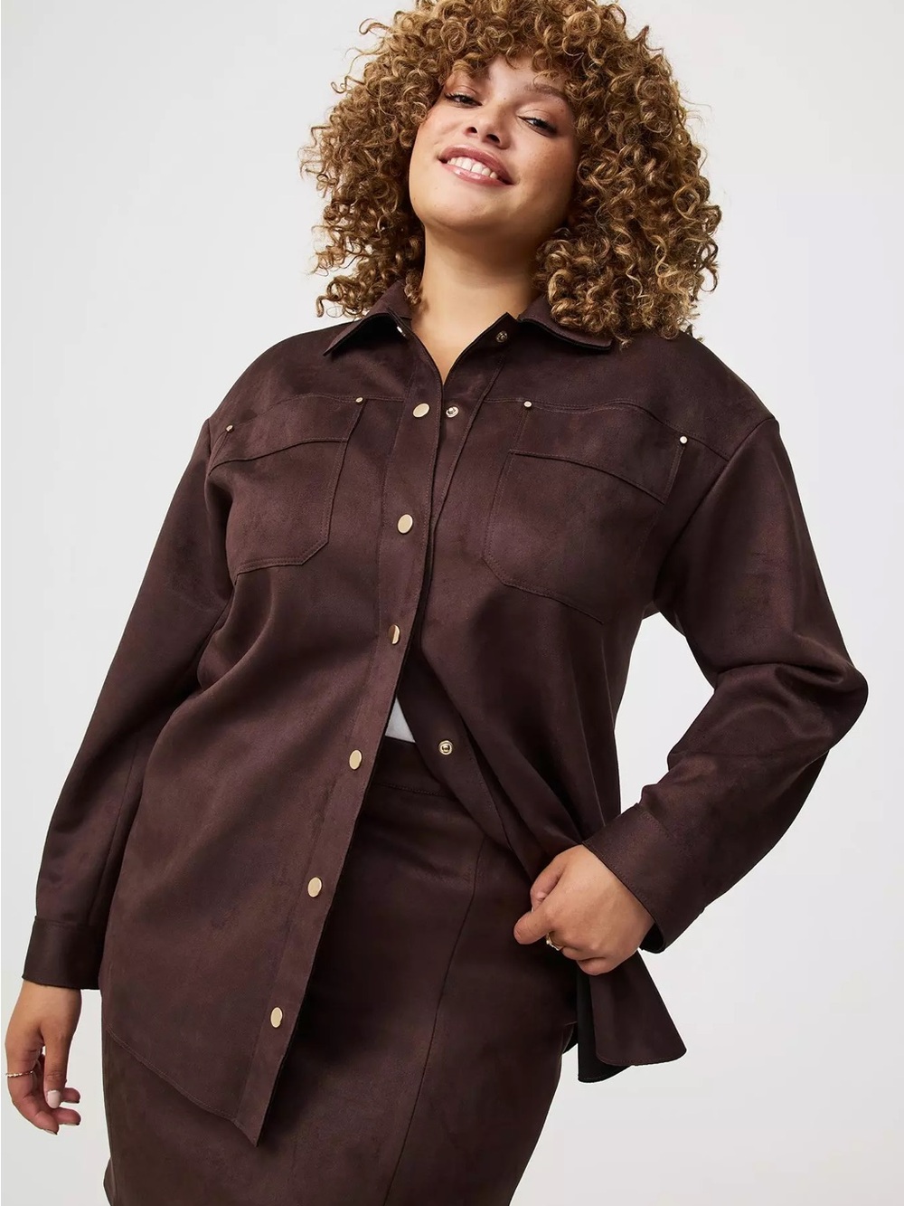 Torrid Size 2 (2X) Faux Suede Shacket - Chocolate Brown